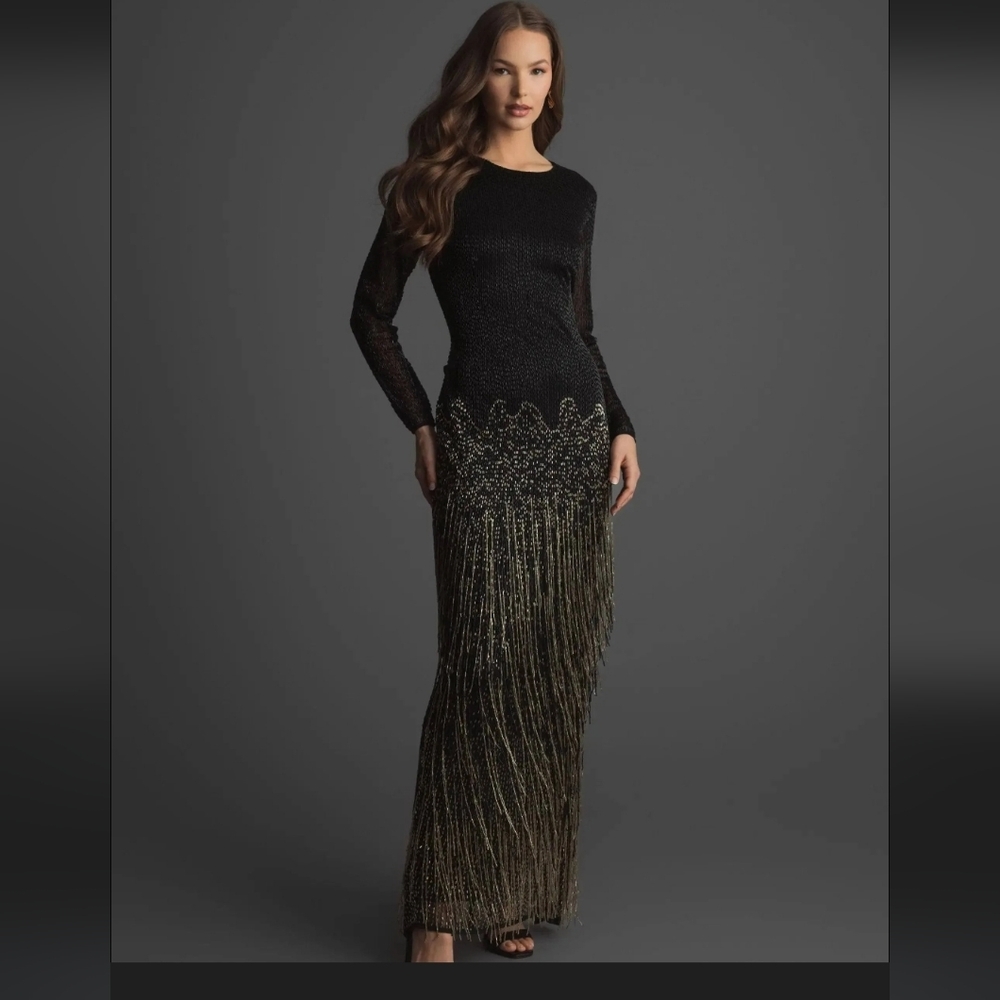 Mac Duggal Elegant Black and Gold Evening Gown